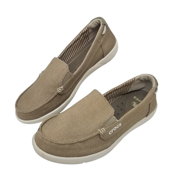 CROCS Women's Walu Canvas Loafer Size 7 Khaki/Stucco 14391 Comfort slip on Shoes - Picture 11 of 11